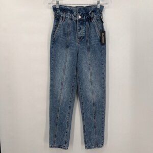 BLANK YNC Women's Denim Paperbag Straight Leg Jeans Size 24 NWT